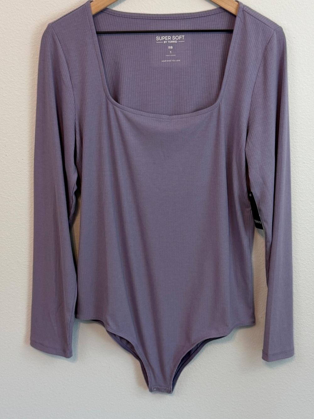 torrid Lilac Long-Sleeve Square Neck Ribbed Bodysuit